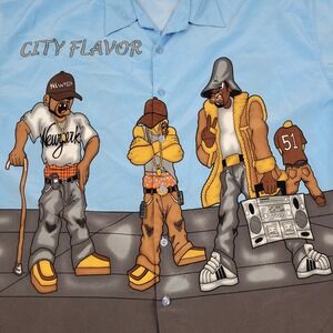 Vintage Dino New York City Flavor Button Up Shirt Mens XXXL Polyester Russia Y2K